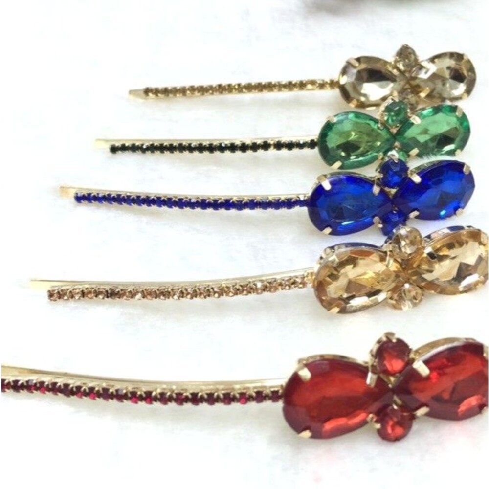 Red Rhinestone Bow Hair Clip Teardrop Crystal Barrette Christmas Holiday NEW - Picture 10 of 11
